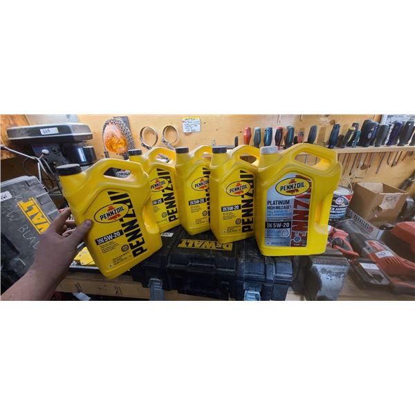 FOUR 5L OF PENNZOIL 5W-20 SYNTHETIC BLEND OIL