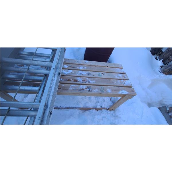 WOOD TABLE, SAW HOUSE STAND AND 2FT X10 FT WOOD PLANTER FRAME