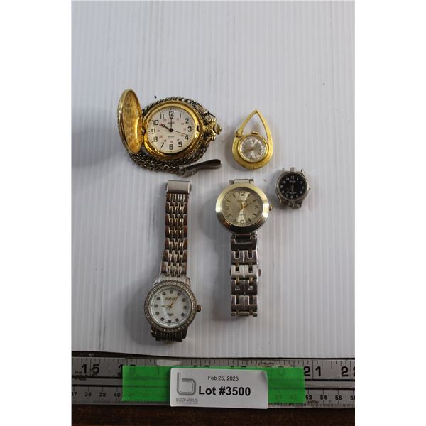 Sharp Quartz Pocket Watch and (4) Quartz Movement Watches - As Is