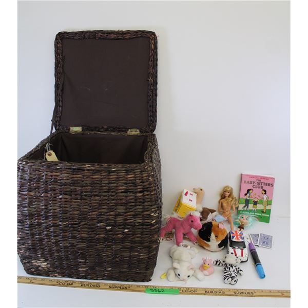 Toy Lot (Barbie, Pokemon, Stuffed Toys, Misc.) All As is - With Wicker Toy Hamper