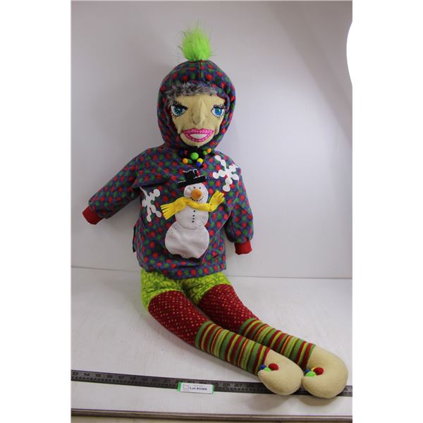 Large Stuffed "Winter Themed" Female Court Jester - 51" Tall including Green Puff