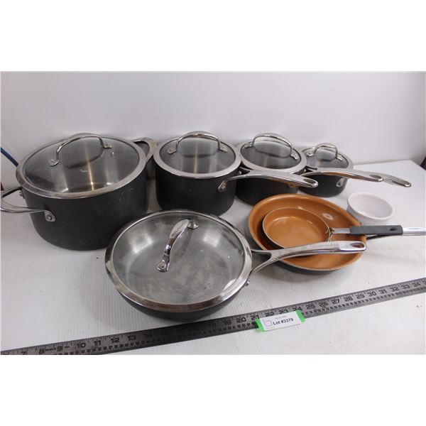 (10) Piece Set of KitchenAid Cookware with Lids, Pair Gotham Steel Fry Pans, Small Casserole Dish
