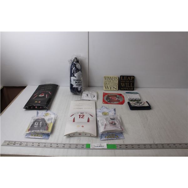 Hockey Memorabilia- Toronto Maple Leafs Wallet & Water Bottle, (2) Team Canada Mini Jerseys- Jerome 