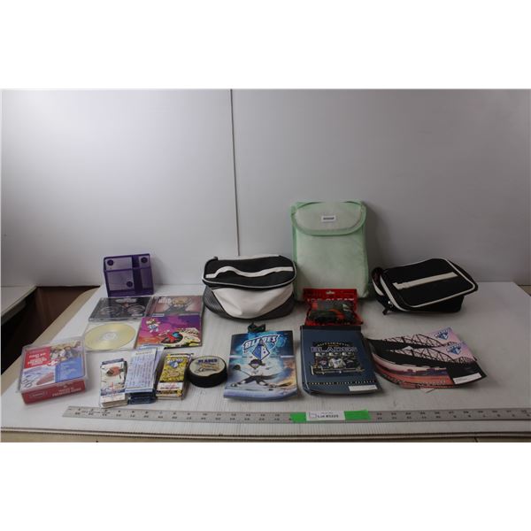 (3) Lunch kits, Blades Hockey Ticket Stubs, Programs & Puck, Ice Cleats, (3) CDs- Kanye West, The Ga