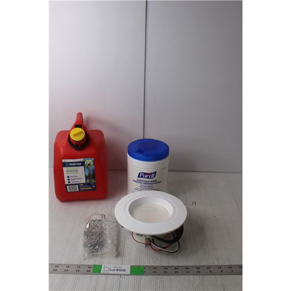 Gas Container, Purell Wipes, Pot Light