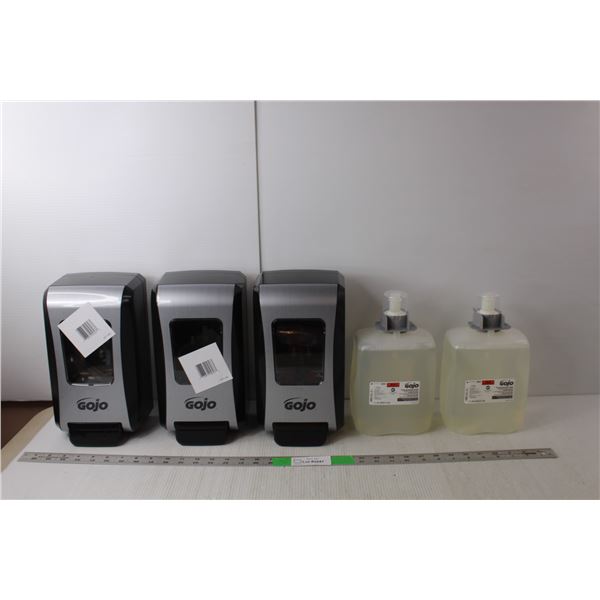 (3) Gojo Soap Dispensers & (2) Soaps