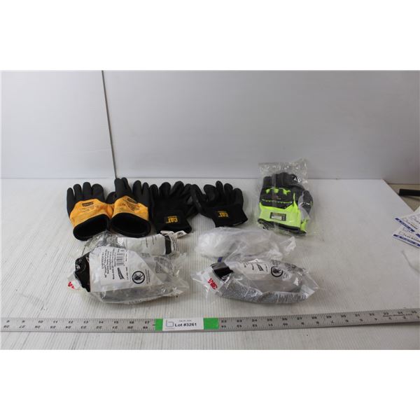(4) Safety Glasses-Sealed, (3) Pairs of Work Gloves