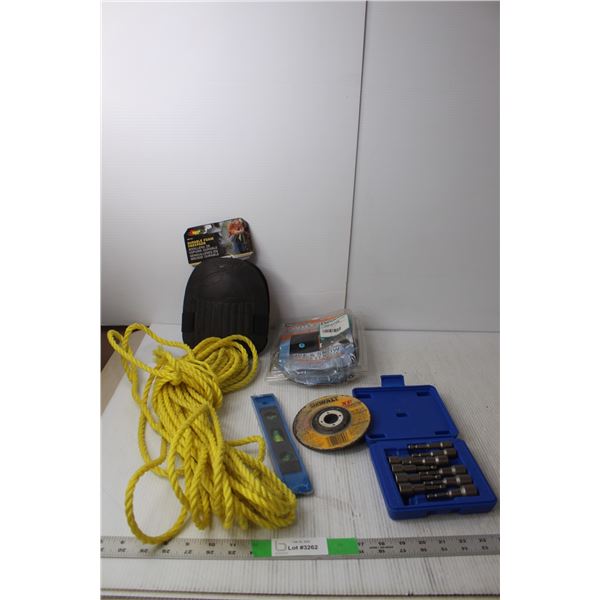 Foam Kneepads, Rope, Level, XL Ice Cleats, Nut Drivers, Grinder Wheel