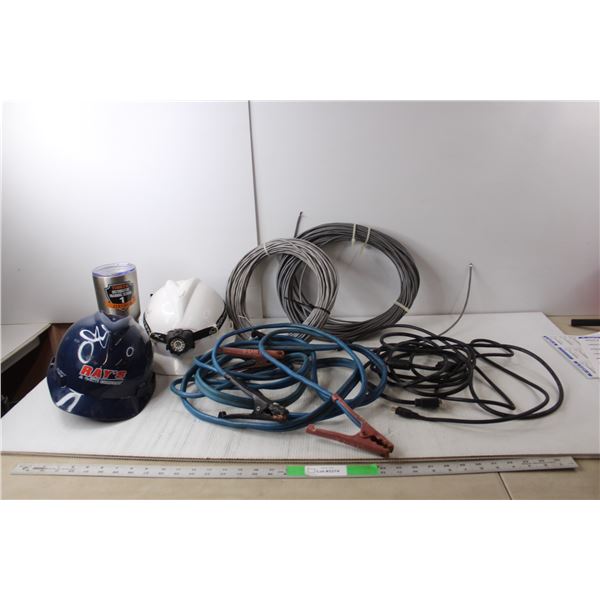 Jumper Cables, (2) Safety Helmets, HDMI Cord, Misc.