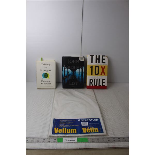 (50) Sheets of 11" x 17" Vellum-Sealed, (3) Books- Grant Cardone, John Grisham, Malcolm Gladwell