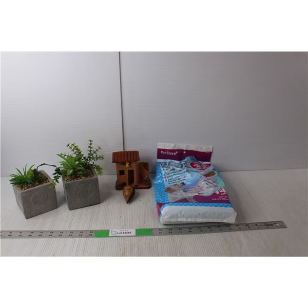 Puppy Training Pads, (2) Artificial Plants, Ceramic Wall Art & Wood Christmas Tree Ornament