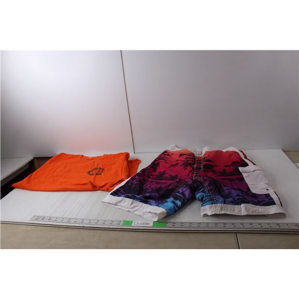 South Side Shaka T-shirt- Approx. L & U.S. Apparel Swim Shorts-M