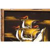 Image 2 : * Velvet Ship Painting in Wood Frame - 25" x 48" - CANNOT SHIP
