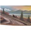 Image 4 : Mountain Scene Painting in Wood Frame - 17" x 36"  - Needs Reinforcement on Back of Pai