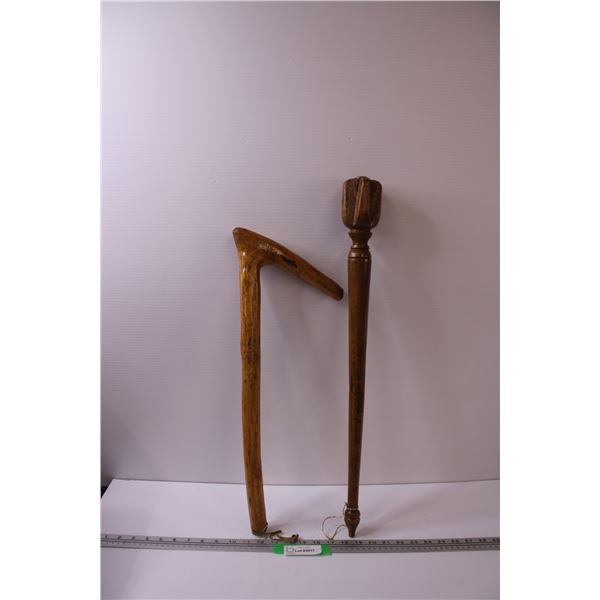 Wooden Scepter - 26" x Carved Shillelagh - 22"