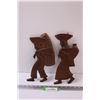 Image 1 : (2) Vintage Wood Carved Villagers Wall Plaques - 12" Tall - Has Chip