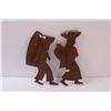 Image 4 : (2) Vintage Wood Carved Villagers Wall Plaques - 12" Tall - Has Chip