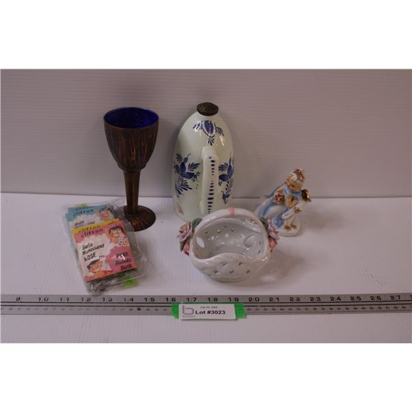 Delftware Blue Shaker, Porcelain Brides Basket, L'Amour China Hand painted Porcelain Lady, Clifton V