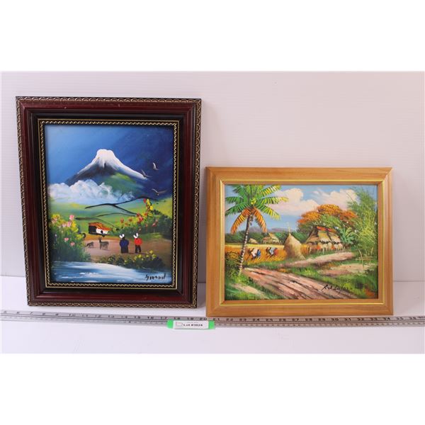 Asian Mountain Scene Painting in Frame - 13.5" x 16" & South America Themed Painting - 14.5" x 11.5"
