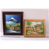 Image 1 : Asian Mountain Scene Painting in Frame - 13.5" x 16" & South America Themed Painting - 14.5" x 11.5"