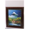 Image 2 : Asian Mountain Scene Painting in Frame - 13.5" x 16" & South America Themed Painting - 14.5" x 11.5"
