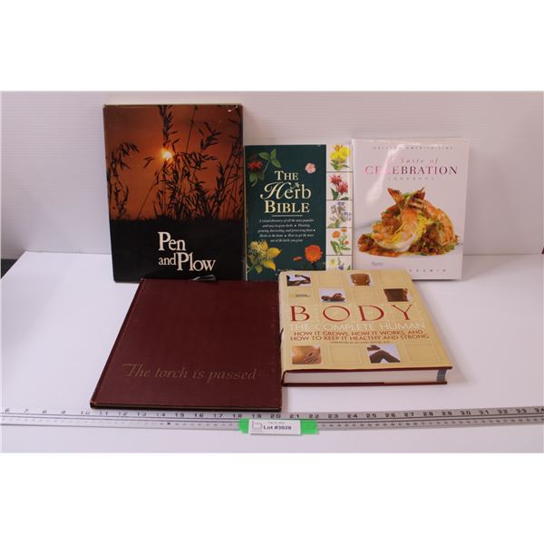 (5) Books: Pen & Plow, National Geographic Human Body, The Herb Bible, Celebration Cookbook, The Tor