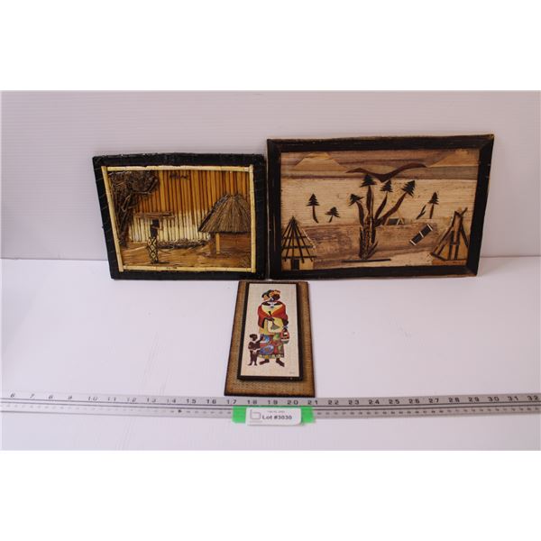 (3) African Inspired Pictures: Village & Mother w/Child