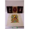 Image 1 : Tibetan Buddhist Art - 14" x 18", (2) Metal & Glass Art Villagers Pictures - 7" x 9", Tuktoyaktuk So