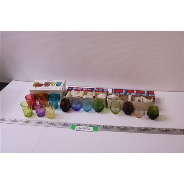 (3) Set of Vintage Shot Glasses - Colored Glass Sets