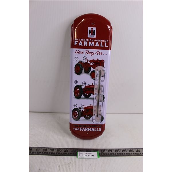 McCormick-Deering Farmall "The Whole Family of 1940 Farmalls" Metal Sign Thermometer 17" x 5.5"