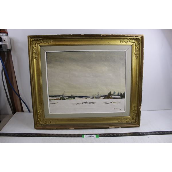 Vintage Wood Framed Wall Art 26" x 22" - As is