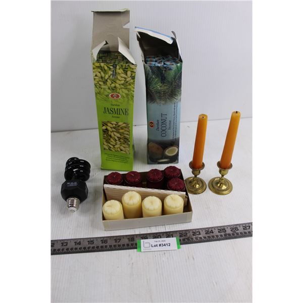 Sunlight Black Light - Consignor Says Works, Darshan Incense (Coconut, Jasmine) (9) Votive Candles, 