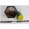 Image 1 : Wood Framed Glass "Tractor Themed" Wall Art 9.5" Dia, John Deere Mailbox Coin Bank