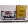 Image 1 : (2) Vintage Looking Metal Signs (Mobiloil & Shell) 8" x 12"