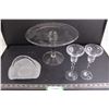 Image 1 : Glass Elevated Serving Platter 8" Tall, Pair of Glass Parfait Dessert Cups, Frosted Glass Basket Tra