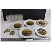 Image 1 : Set of 5 Sapporo Drinking Glasses, (5) Saskatoon SK Themed Medium Sized Plates, 2 Mini Picture Frame