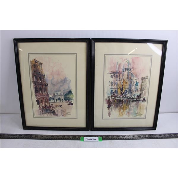 Pair of Plastic Framed "Italian Themed" Wall Art - 17" x 13"