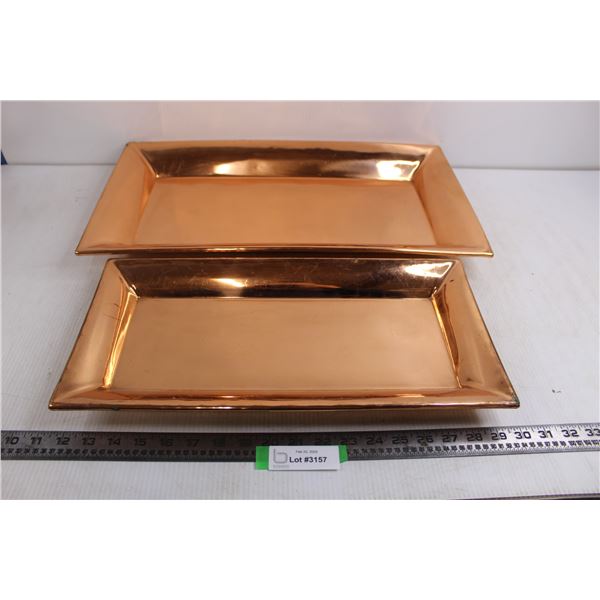 Set of 2 Solid Copper Serving Platters (21.5" x 12" & 17.75" x 9")