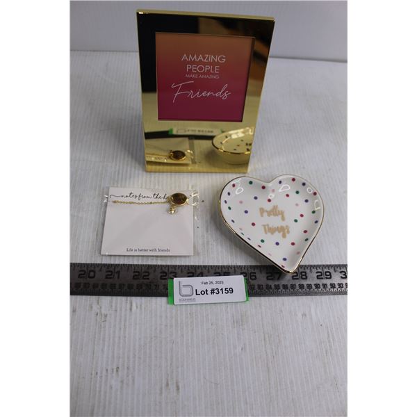 "Things Remembered" Trinket Dish, Picture Frame, Necklace