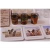 Image 2 : (2) Boliva Shot Glass Sets, Clear Glass Shot Glass Set, (4) Australian Aboriginal Art Coaster Sets, 