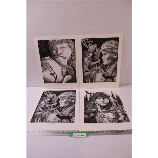 (4) Indigenous Art Prints by Artist "Love" - 16" x 12"