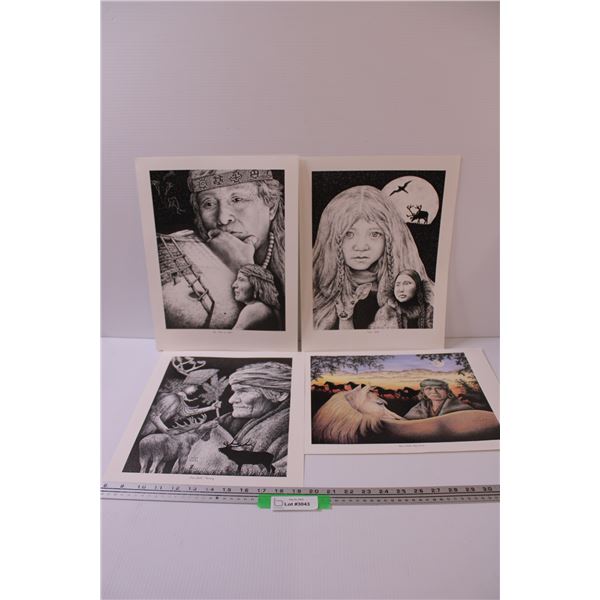 (4) Indigenous Art Prints by Artist "Love" - 16" x 12"