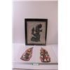 Image 1 : (2) Hand Painted Vellum Thai Buddhist Art - 14" x 6" & Mayan God of Rain Print in Frame - 16" x 20"