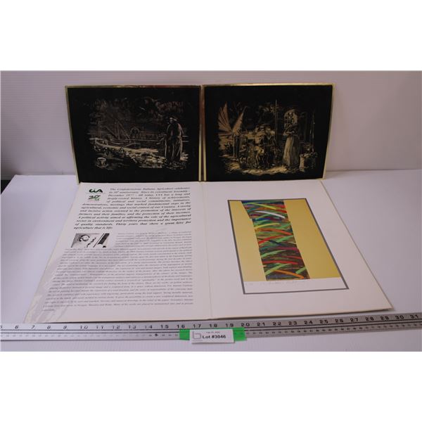 (2) Gold Foil Art Pictures - 12" x 10" & Italian Art by Antonio Carbone in Booklet - 17" x 12"