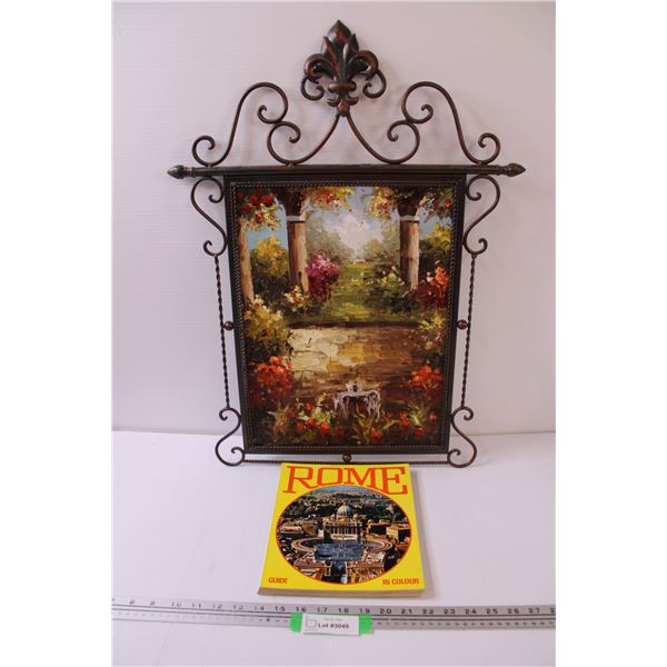 Italian Garden Scene in Frame - 26" x 19" & Rome in Color Guide Book