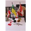Image 4 : (4) Picture Frames - Assorted, (2) Indigenous Art Pictures, (5) Flags, Beer Stein