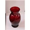 Image 4 : Brass Spittoon - 6" x 8" & Red Glass Vase - 6.5" Tall