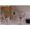Image 3 : Deville Sport Glasses/Binoculars, Rooster Asian Mini Pitcher, (4) Wild Bird Game Wine Goblets w/Box
