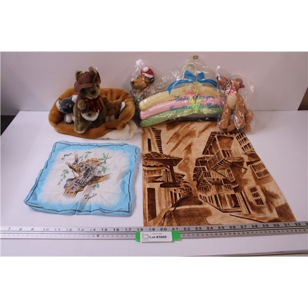 Italian Art Drawing - 14" x 20", Padded Clothes Hangers Set, Australia Stuffies & Napkin, (2) Puppy 