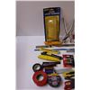 Image 2 : Tool Lot: Safety Goggles, Electrical Tape Rolls, Razor Blades, Teflon Tape, Leather Punch, Utility K